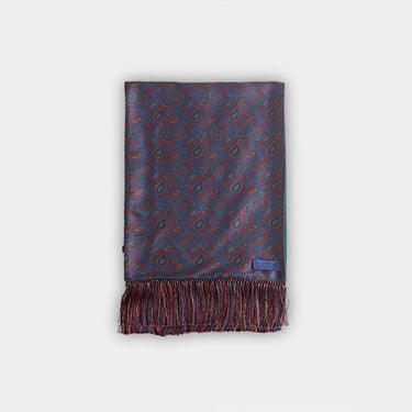 Wine & Green Paisley Silk & Cashmere Scarf