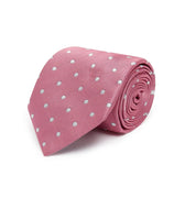 Baby Pink Twill with White Spots Woven Silk Tie