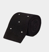 Black Knitted Silk Tie with White Spots - Hilditch & Key