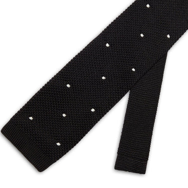 Black Knitted Silk Tie with White Spots - Hilditch & Key