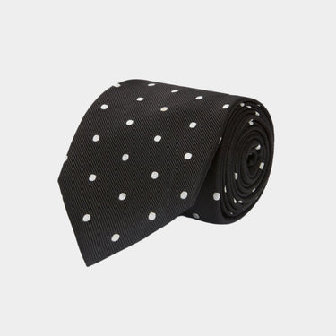 Black & White Medium Spot Woven Silk Tie