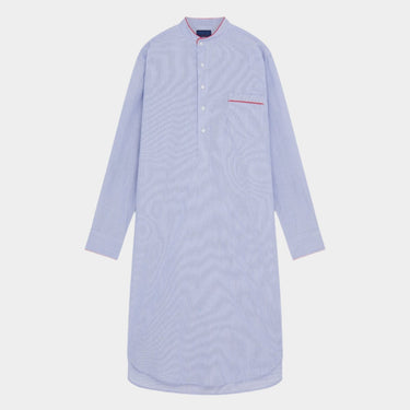 Blue Fine Bengal Cotton Nightshirt With Red Piping