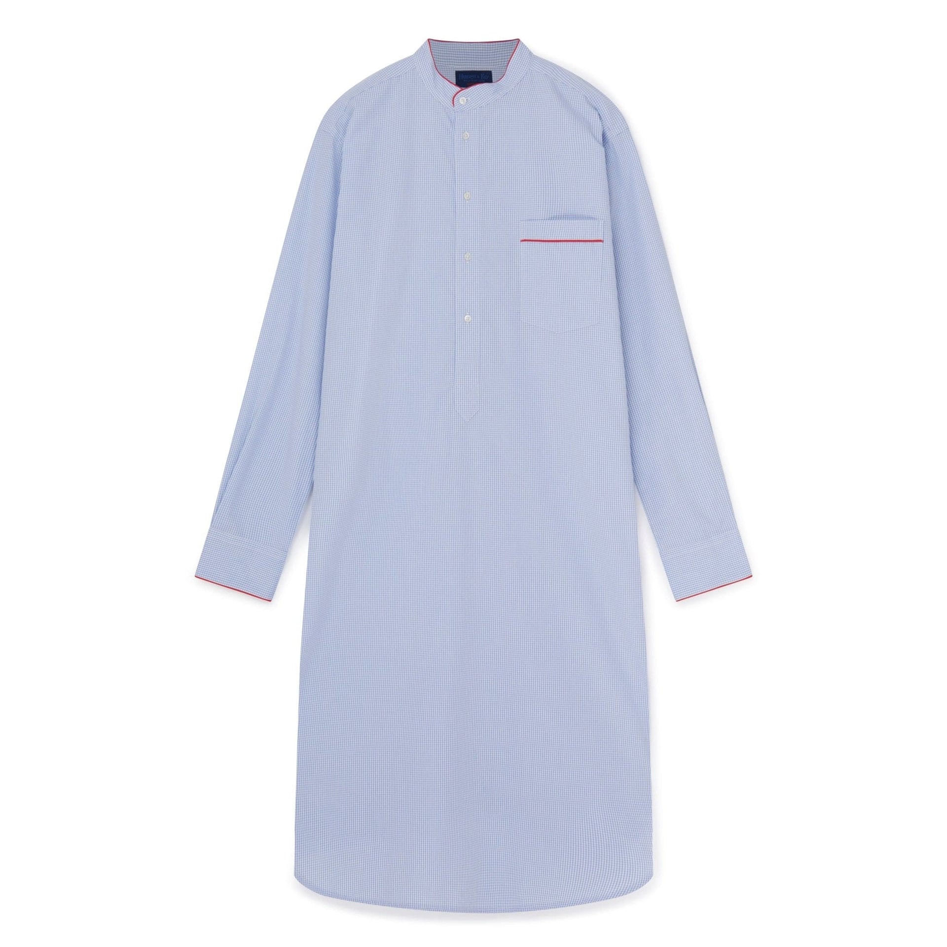 Blue Gingham Check Cotton Nightshirt With Red Piping – Hilditch & Key