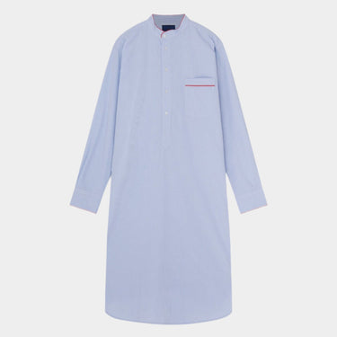 Blue Gingham Check Cotton Nightshirt With Red Piping