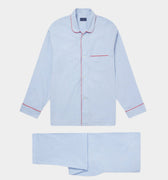 Blue Gingham Check Cotton Pyjamas With Red Piping