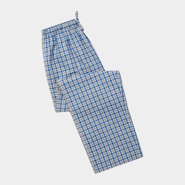 Blue, Grey & White Checked Brushed Cotton Loungewear Bottoms