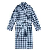 Blue & Navy Check Brushed Cotton Gown With Navy Piping