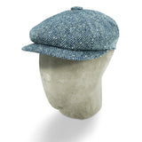 Blue & White Herringbone Wool Gatsby Cap
