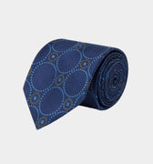 Blue Woven Silk Tie With Blue & Green Circles