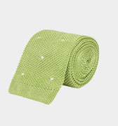 Bright Green Knitted Silk Tie with White Spots