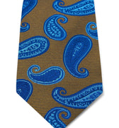 Brown Woven Silk Tie with Blue & Navy Spaced Paisley