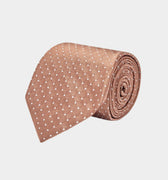 Caramel With White Small Spot Woven Silk Tie