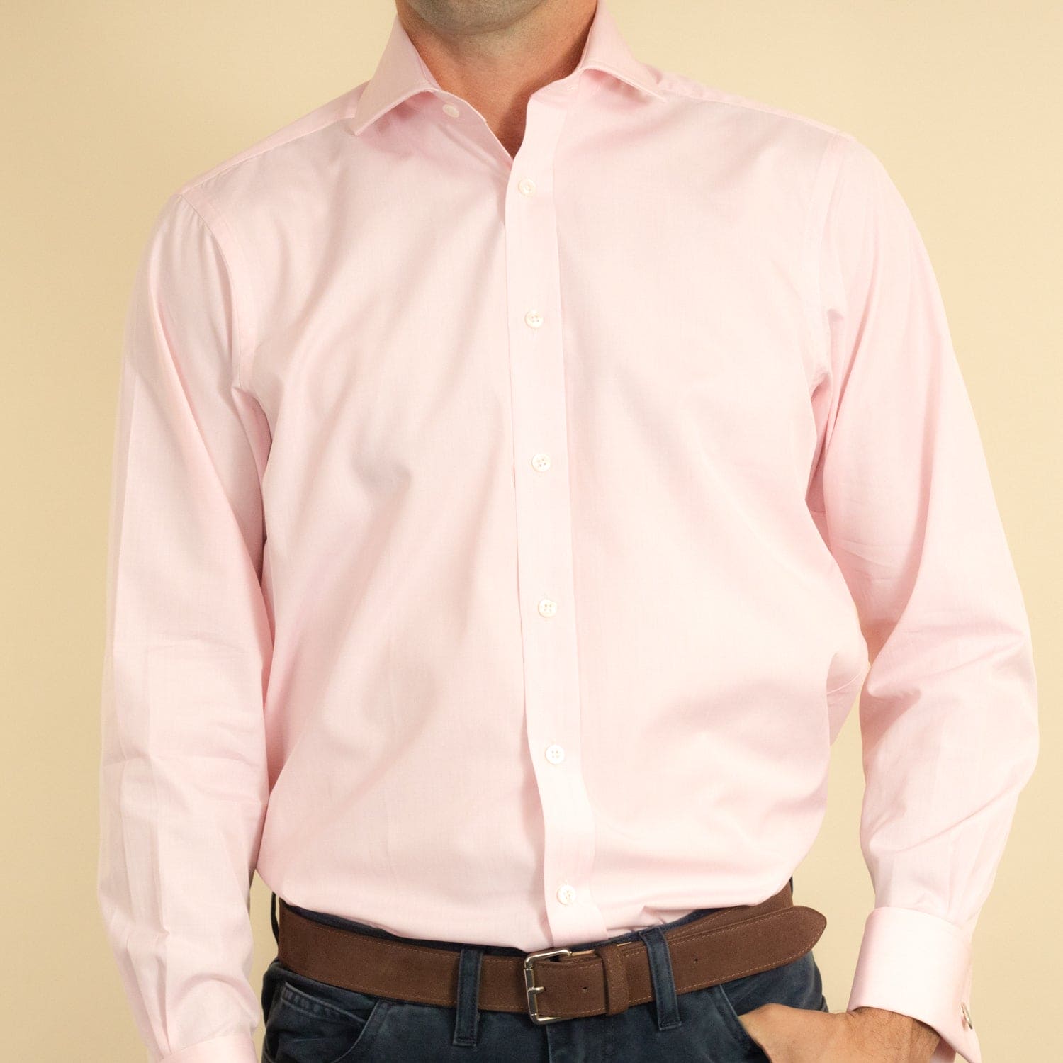 Classic Fit, Cut-away Collar, Double Cuff Shirt in a Plain Pink End-On ...