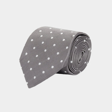 Dark Grey Twill with White Spots Woven Silk Tie