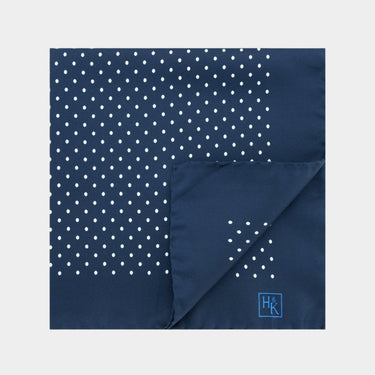 Dark Navy Silk Handkerchief with White Medium Spots