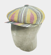 Gold With Grey, Red & Beige Stripe Linen & Cotton Mix Gatsby Cap