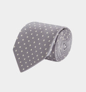 Grey Printed Silk Tie with White Medium Spots