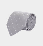 Grey Twill with White Spots Woven Silk Tie