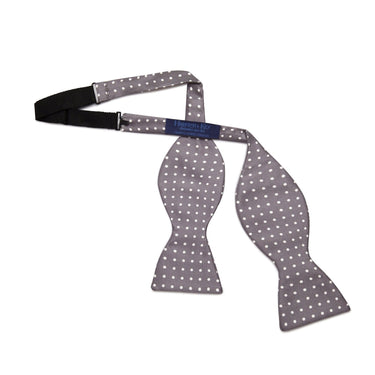 Grey & White Spots Silk Handmade Bow Tie