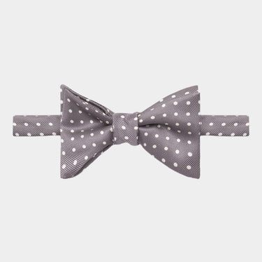 Grey & White Spots Silk Handmade Bow Tie