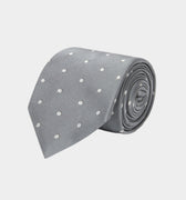 Grey With White Medium Spot Woven Silk Tie