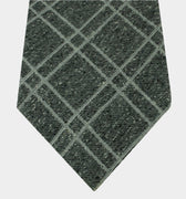 Grey Woven Cotton & Silk Tie with White Overcheck