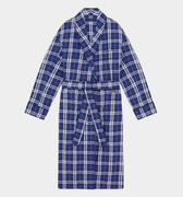 Large Blue Check Cotton Gown With Navy Piping