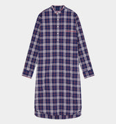 Large Red & Blue Check Cotton Nightshirt With Red Piping