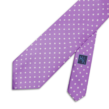 Lilac Printed Silk Tie with White Medium Spots