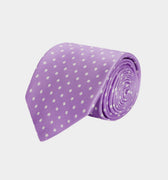 Lilac Printed Silk Tie with White Medium Spots