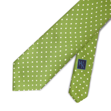 Lime Printed Silk Tie with White Medium Spots