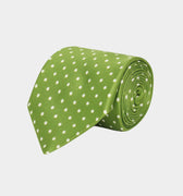 Lime Printed Silk Tie with White Medium Spots