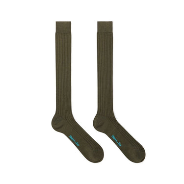 Long Plain Dark Green Cotton Socks