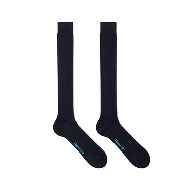 Long Plain Navy Cotton Socks