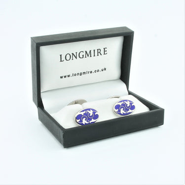 Longmire Sterling Silver Blue Ivy Enamel Chain Link Cufflinks