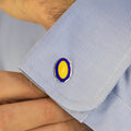 Longmire Sterling Silver Cufflink Double Oval In Blue & Yellow Enamel