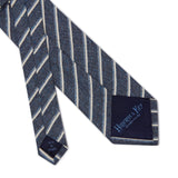 Navy Woven Cotton & Silk Tie with Blue & White Stripes