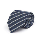 Navy Woven Cotton & Silk Tie with Blue & White Stripes