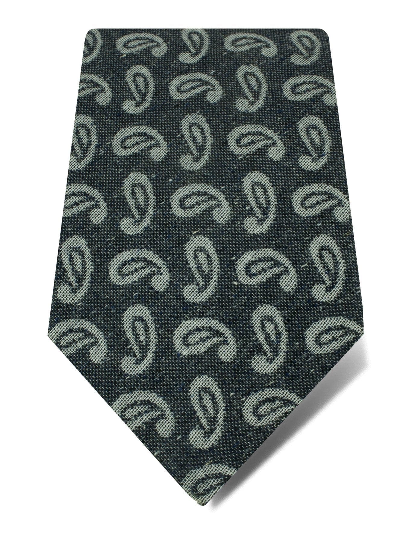 Navy Woven Cotton & Silk Tie with White Paisley