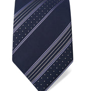 Navy Woven Silk Tie with Lilac & Silver Stripes