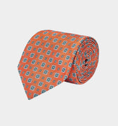 Orange, Green & Light Blue Flowers Printed Silk Ties