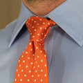 Orange Printed Silk Tie with White Medium Spots