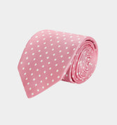 Pink Printed Silk Tie with White Medium Spots