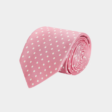 Pink Printed Silk Tie with White Medium Spots