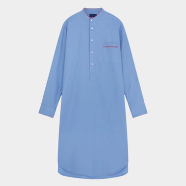 Plain Blue Cotton Nightshirt With Red Piping