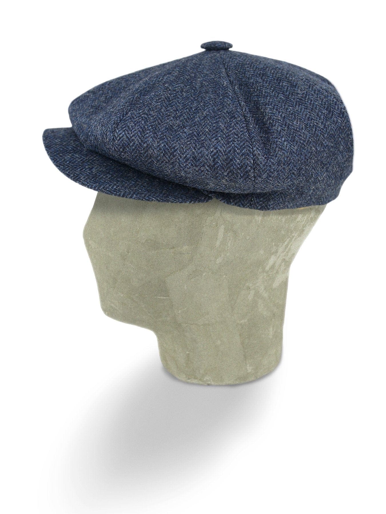 Plain Blue Woollen Herringbone Gatsby Cap