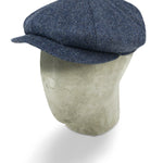 Plain Blue Woollen Herringbone Gatsby Cap