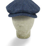 Plain Blue Woollen Herringbone Gatsby Cap