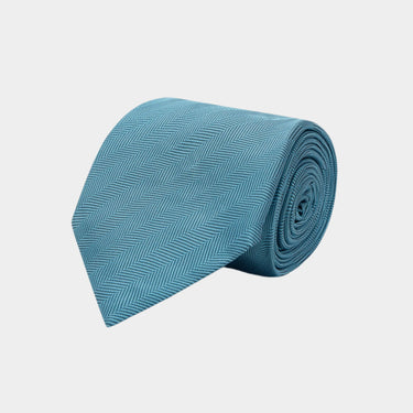 Plain Sky Blue Herringbone Woven Silk Tie