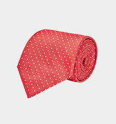 Red With White Small Spot Woven Silk Tie